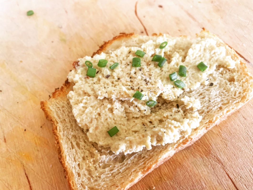 vegan almond spreadable cheese on toast